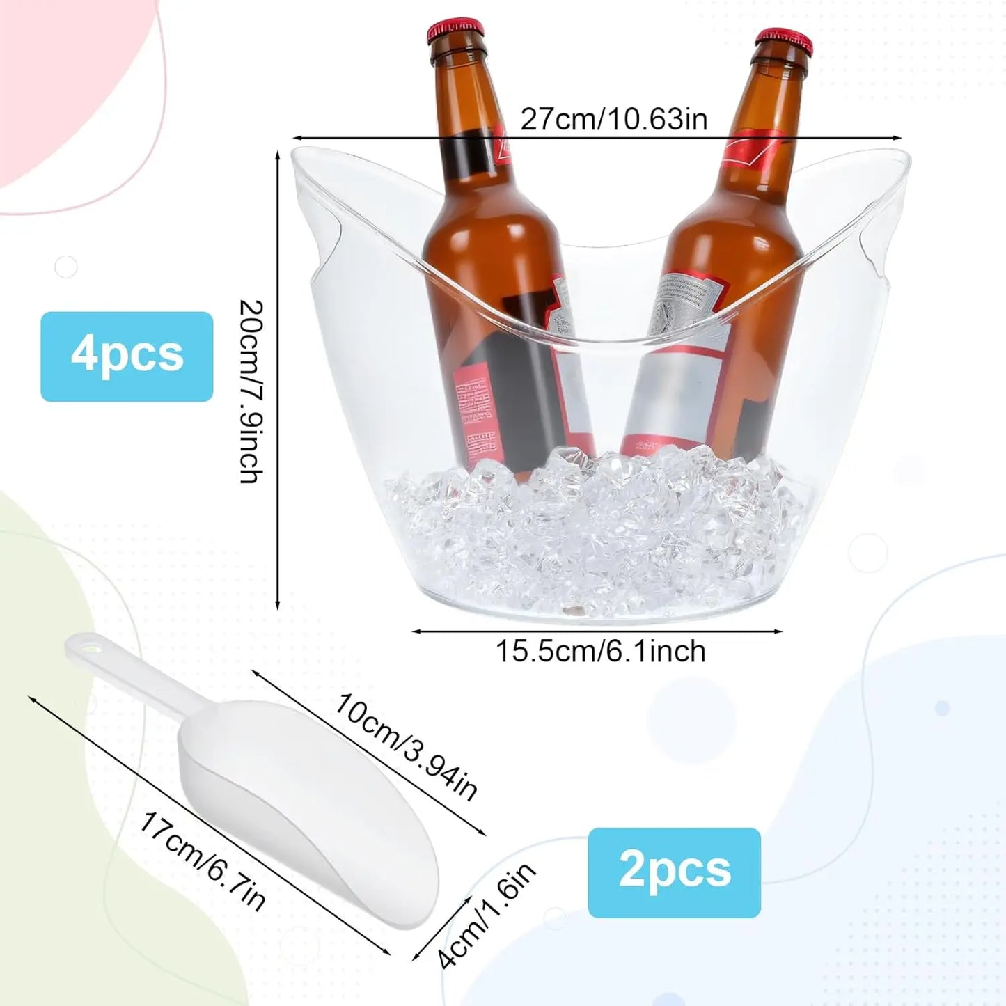 4 Unbrekable Beverage Tubs for Parties Plastic Ice Bucket for Cocktail Bar Wine Bucket with Scoops Drink Bucket Cooler for Chill Peaceful Pleasures Health and Wellness