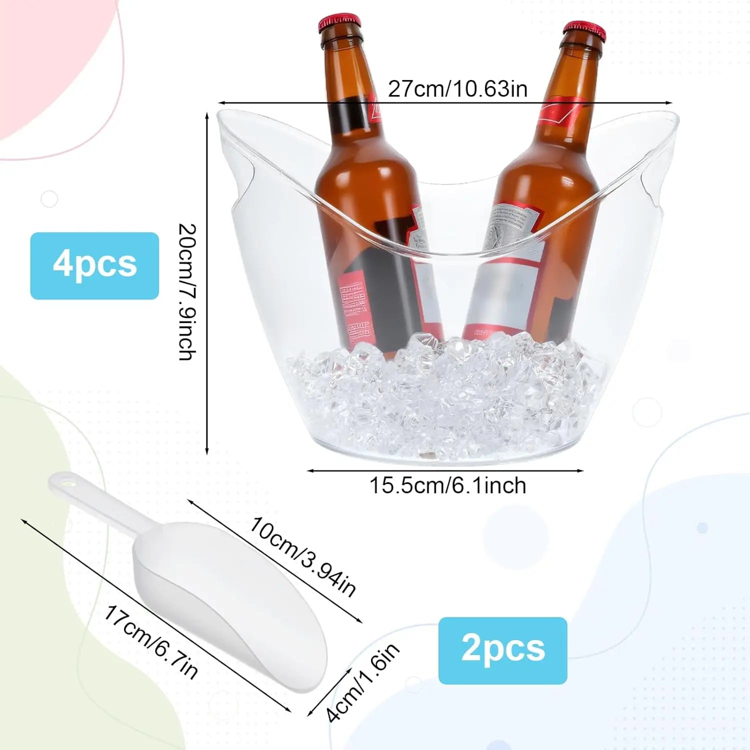 4 Unbrekable Beverage Tubs for Parties Plastic Ice Bucket for Cocktail Bar Wine Bucket with Scoops Drink Bucket Cooler for Chill Peaceful Pleasures Health and Wellness