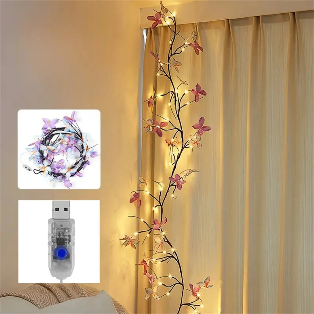 Rattan Tree Branch USB Night Light | Christmas Mood Lamp 2025