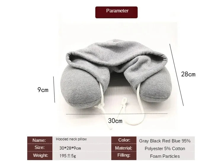 U-Shaped Hooded Travel Pillow for Napping, Neck Support, Portable & Versatile for Office, Airplane, Home Use Peaceful Pleasures Health and Wellness