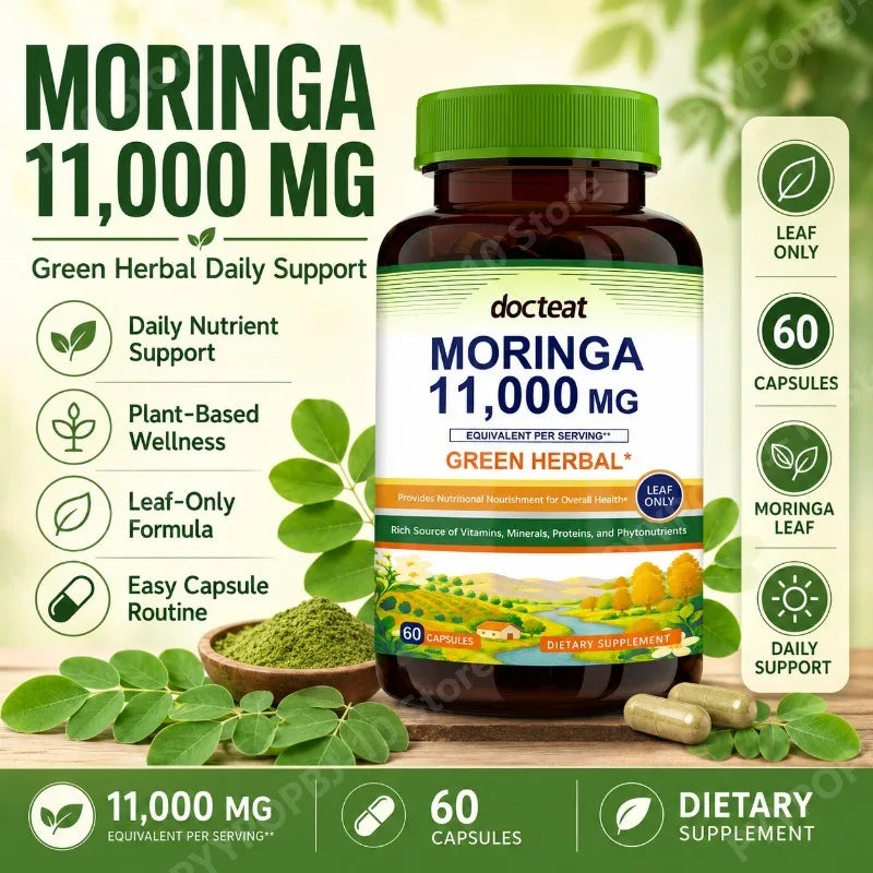Moringa 11000mg Leaf Capsules | Green Herbal Daily Support 60ct