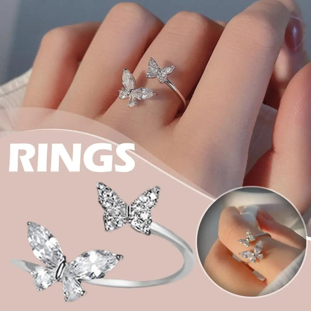 Adjustable Women Opening Butterfly Ring Ornament Girls Jewellery Gift Adjustable Butterfly Rings Peaceful Pleasures Health and Wellness