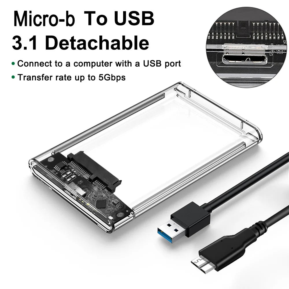 2.5 Inch HDD SSD Case SATA to USB 3.1 Type C 4TB Transparent External Hard Drive Housing Compatible UASP SATA III Laptop Peaceful Pleasures Health and Wellness Micro-b to USB
