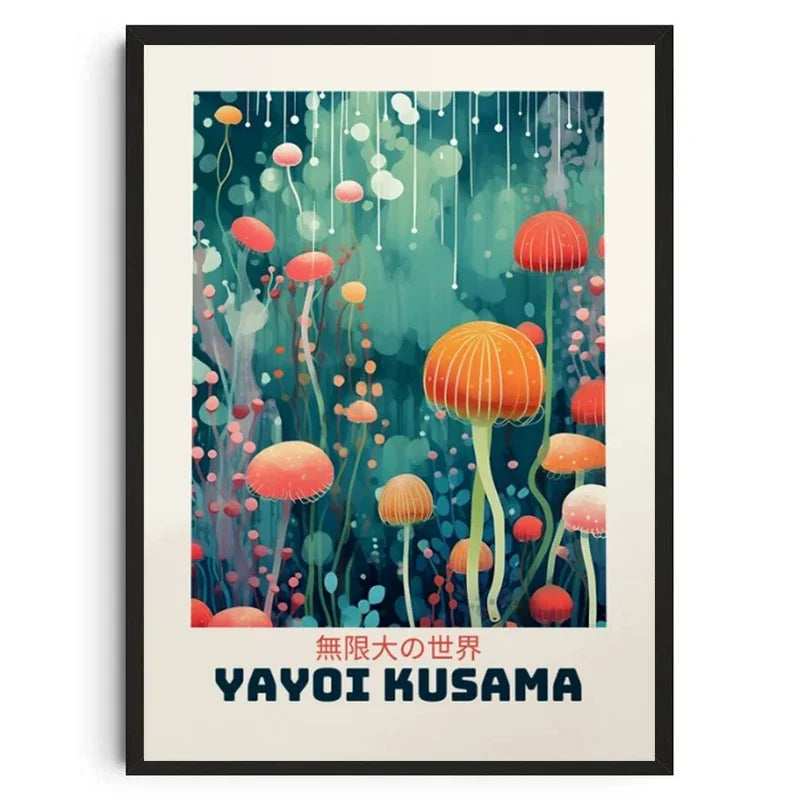 Abstract Yayoi Kusama Style Canvas Poster, Japanese Modern Art Mural Frameless Wall Art for Home Living Room Gallery Decor Peaceful Pleasures Health and Wellness