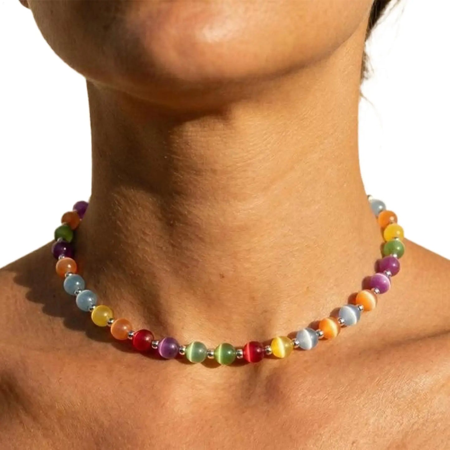 UV Reactive Rainbow Beaded Choker & Bracelet | Color-Shifting