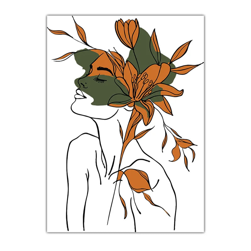 Abstract Botanical Line Woman Canvas Wall Art | Modern Poster Canvas Wall Art Print Peaceful Pleasures Health and Wellness 01 20x25cm No Frame China Mainland