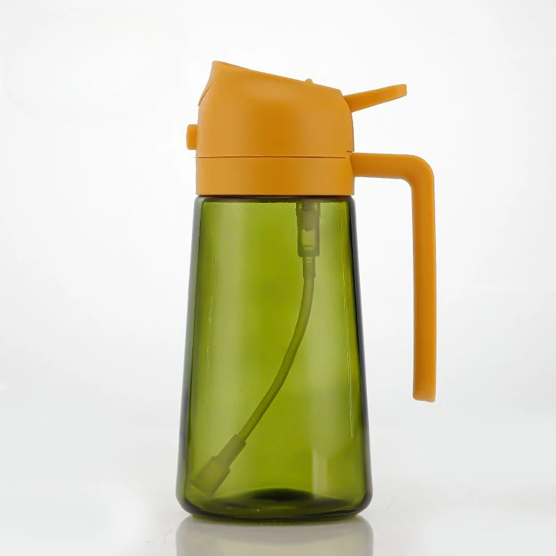2 in 1 470ML/16oz Light-Blocking Dark Oil Sprayer for Cooking Olive Oil Dispenser Bottle for Kitchen Dark Green Glass Oil Bottle Peaceful Pleasures Health and Wellness YELLOW