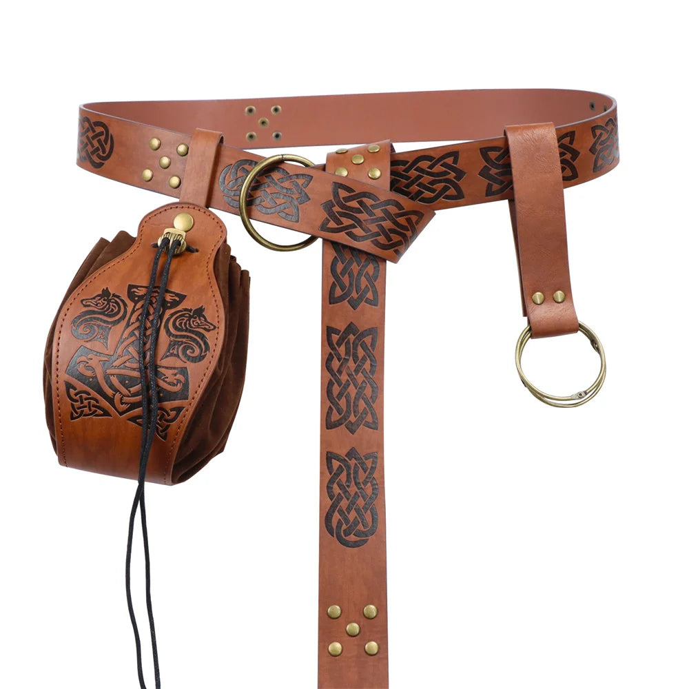 Medieval Cosplay Belt Renaissance Copper Coin Printed Waist Bag