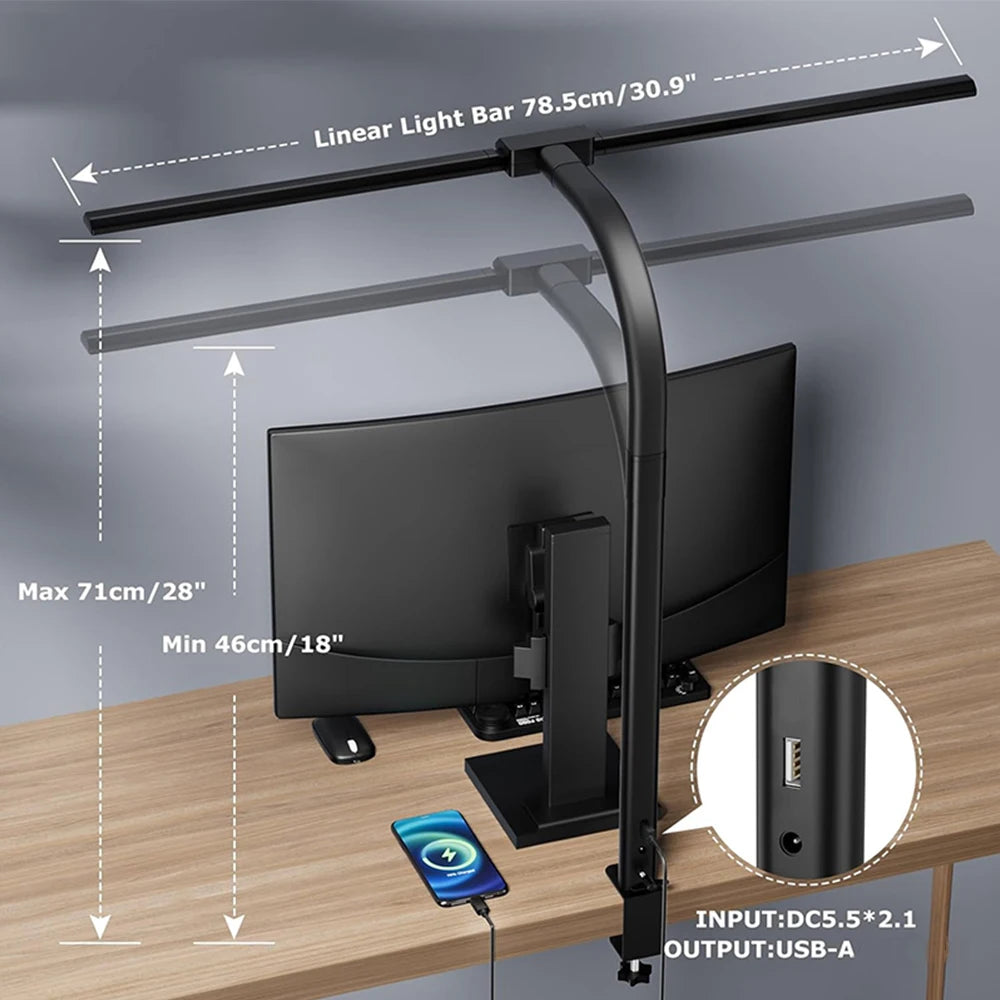 RUNTOIN Double Head LED Desk Lamp | Dimmable Eye-Care Light
