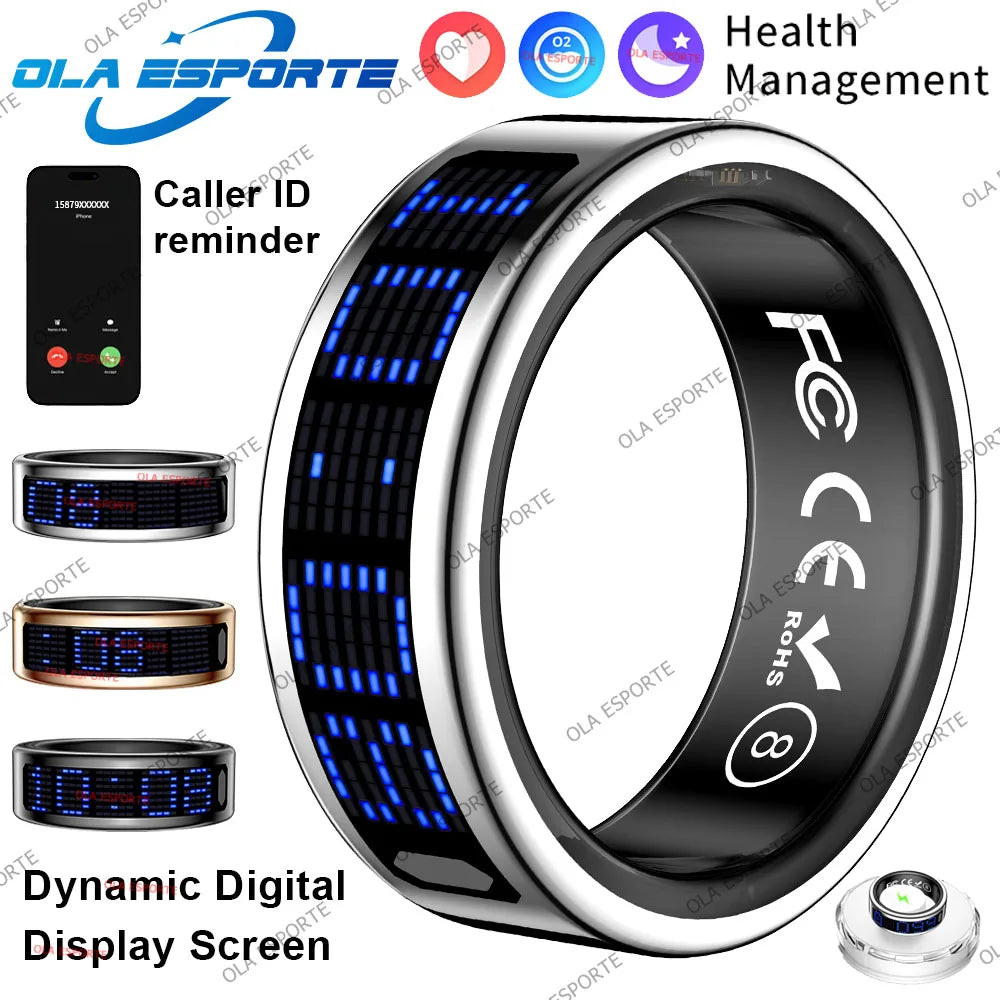 2025 Smart Ring Men Women LED Dynamic Display Screen Heart Rate Blood Oxygen Monitoring 5ATM Waterproof Multi Sports Modes Gifts Peaceful Pleasures Health and Wellness Silver Pro 13