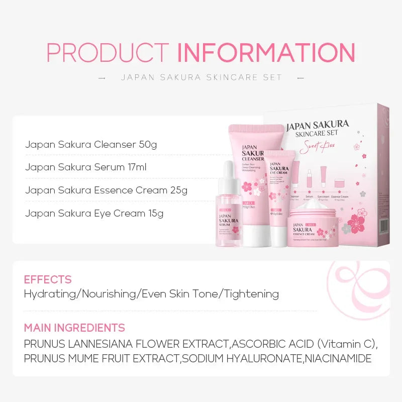 LAIKOU Sakura 4-Piece Hydrating Brightening Skincare Set
