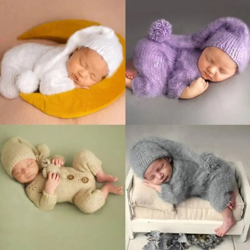 Newborn Photography Romper & Hat Set | Soft Mohair Baby Outfit