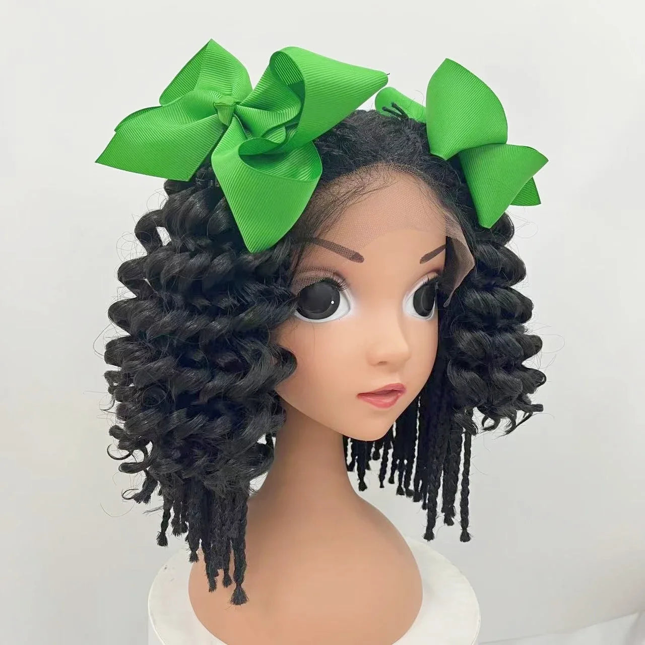 NEW 2pcs/Little Girls Ponytail Hair Extensions Kanekalon Human Hair Like Curly Wavy Private-lable Hair 10 Roots for Black Girls Peaceful Pleasures Health and Wellness green