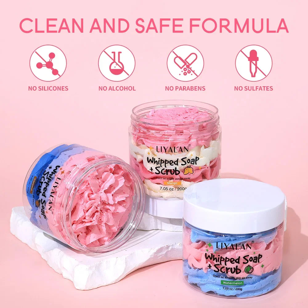 Vegan Whipped Soap & Scrub – Exfoliating Body Wash in Fruity Scents Peaceful Pleasures Health and Wellness