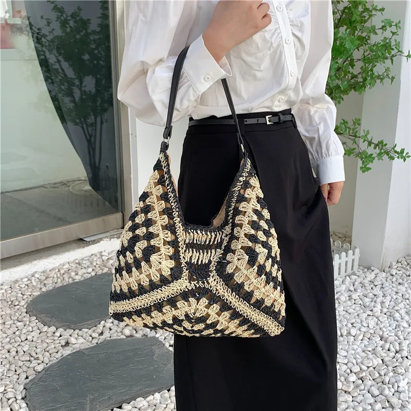 Woven Net Shoulder Bag – Beach Tote Handbag for Women & Girls Peaceful Pleasures Health and Wellness