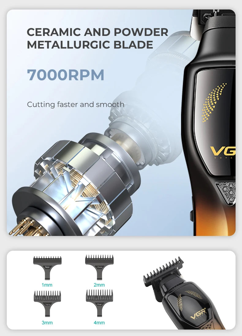 Vgr 187 USB Charging Hair Clipper Professional Cordless Electric Men's Shaving Gradient Intelligent Digital Push Clipper Peaceful Pleasures Health and Wellness