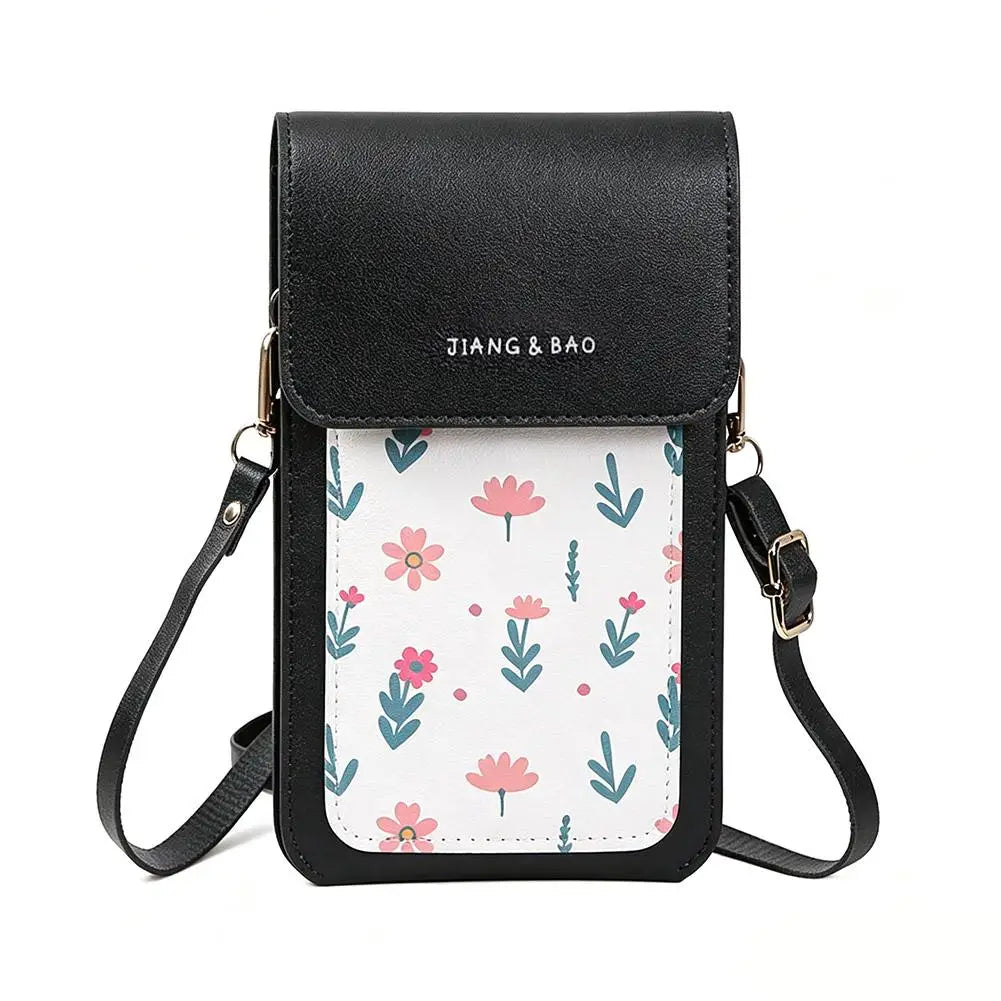Floral Print Crossbody Phone Bag With Clear Touch Screen Window Mini Cell Phone Pouch Walle For Women Daily Travel Use Peaceful Pleasures Health and Wellness Black