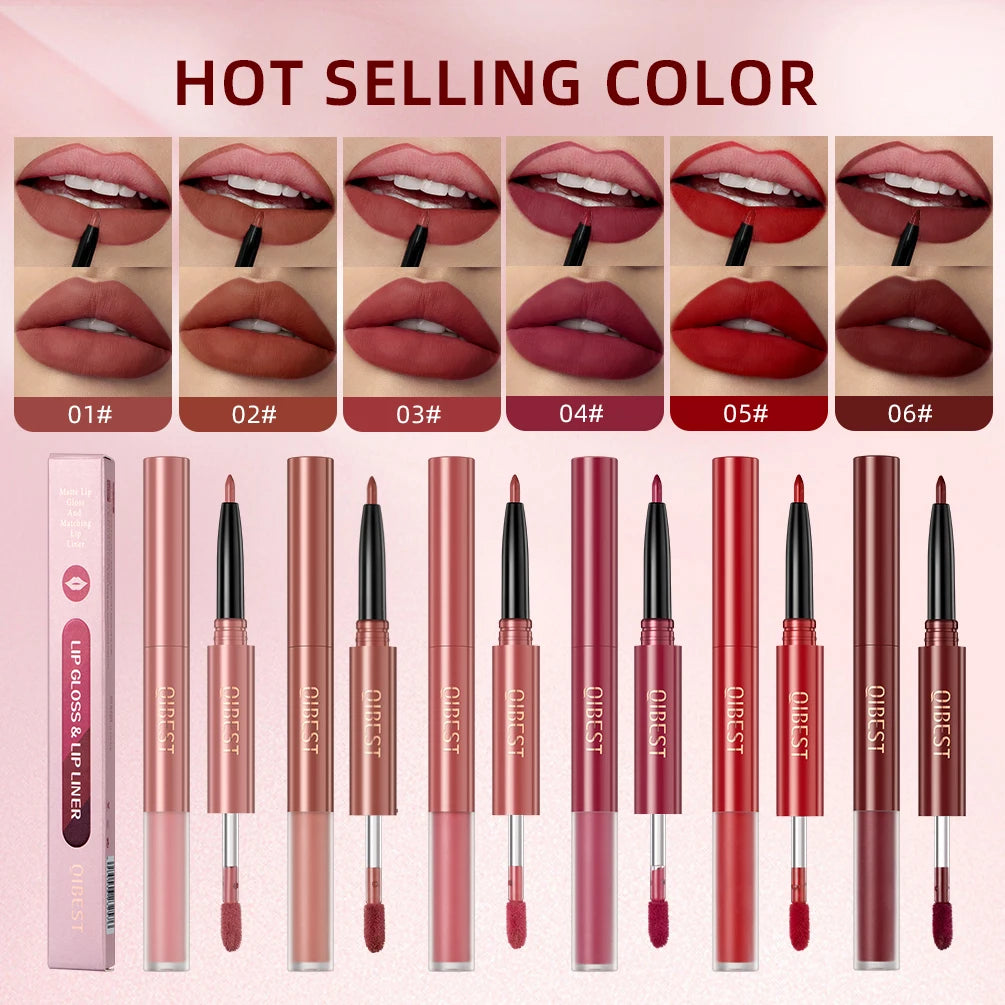 QIBEST 2 In 1 Matte Lipliner Lipstick Waterproof Long Lasting Liquid Lipstick Non-stick Cup Lip Glaze Makeup Lipgloss Cosmetics Peaceful Pleasures Health and Wellness