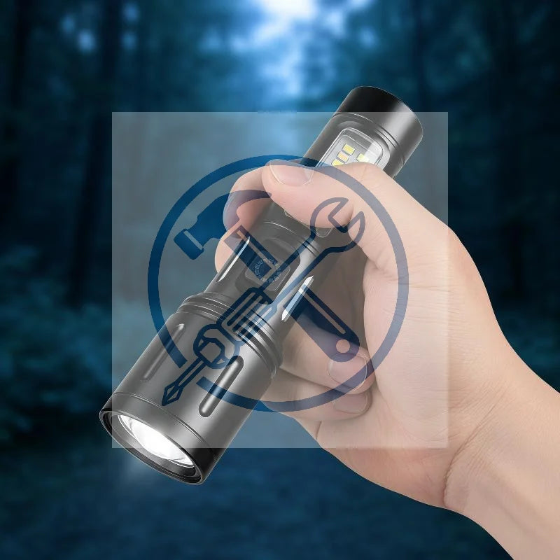 LED+COB Zoomable Flashlight – USB Rechargeable, IPX6, 600 Lm