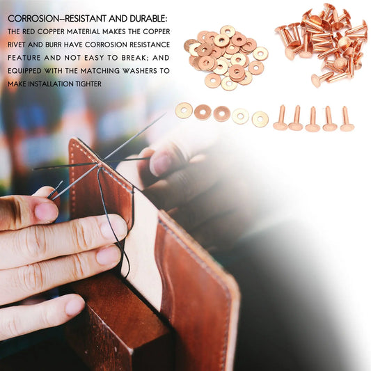 A36T-50 Sets Copper Rivets And Burrs, Copper Rivets For Leather For Belts Wallets Collars Leather DIY Craft Supplies Peaceful Pleasures Health and Wellness