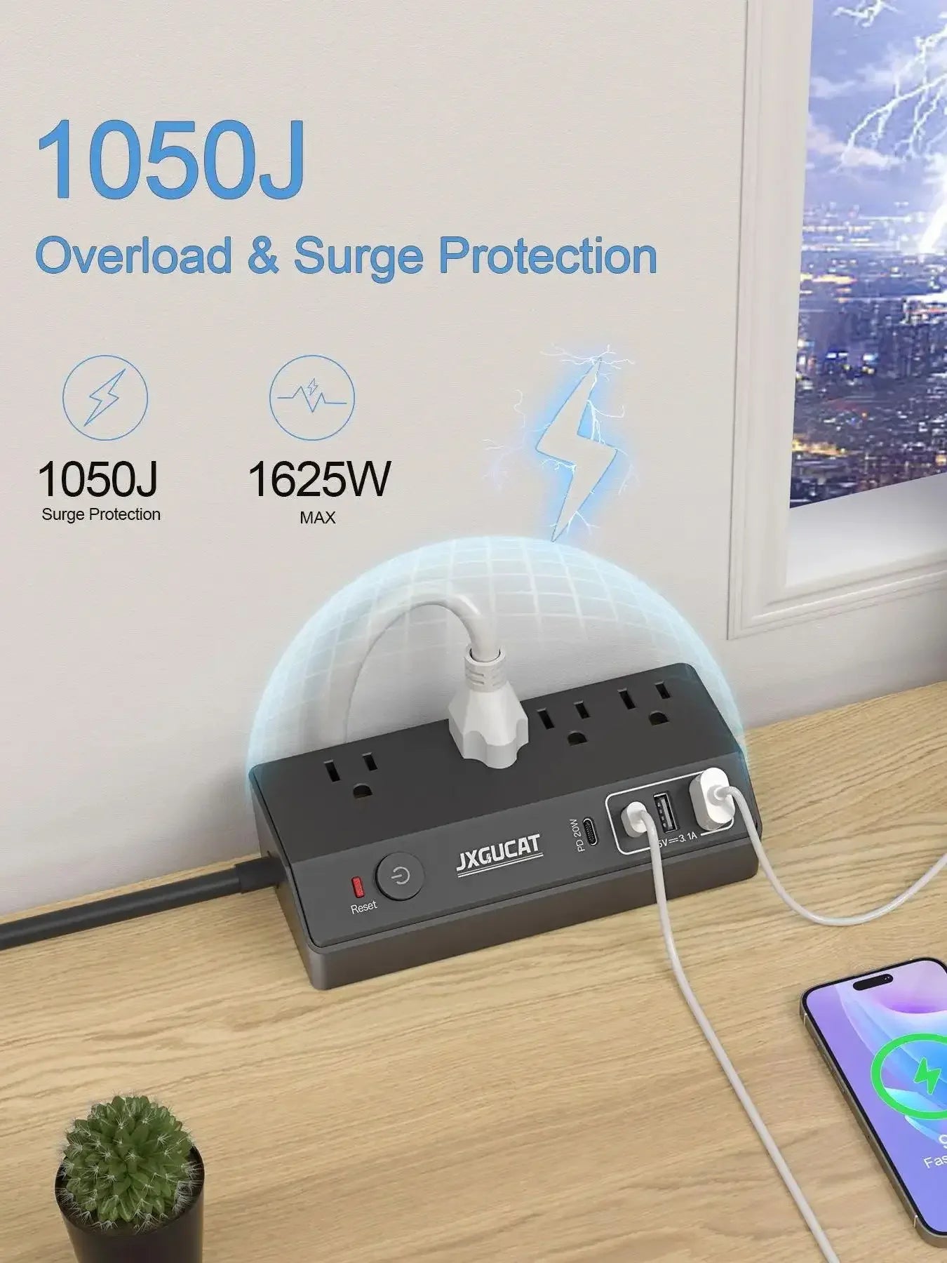PASSUS 1625W Desk Clip Power Strip with PD20W USB-C Charging Peaceful Pleasures Health and Wellness
