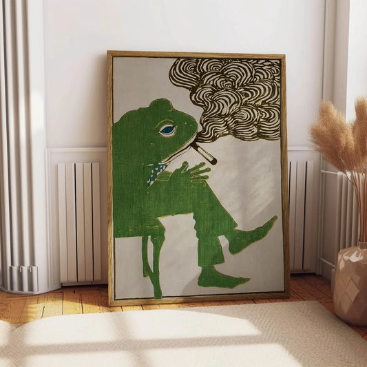 Frog Smoking Cigarette Retro Vintage Canvas Wall Art Poster Canvas Art Poster Peaceful Pleasures Health and Wellness