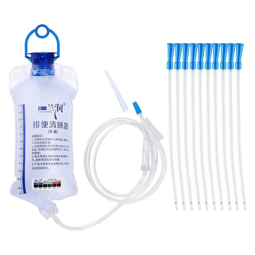 Rectal Enema for Cleaning 1200ml Temperature-sensing Colon Cleanse Enema Bags Safety Health Household Feminine Hygiene Flushing Peaceful Pleasures Health and Wellness with 10pcs Flushing