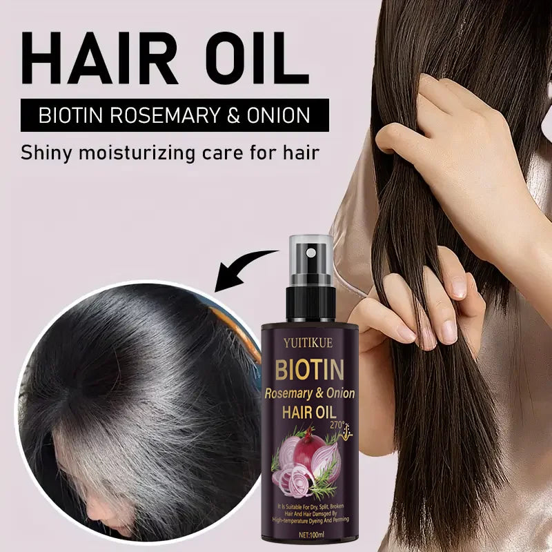 YUITIKUE Biotin Rosemary Onion Hair Oil - Repair Dry Split Broken Hair Damaged by Dye Perm Heat Protect Peaceful Pleasures Health and Wellness