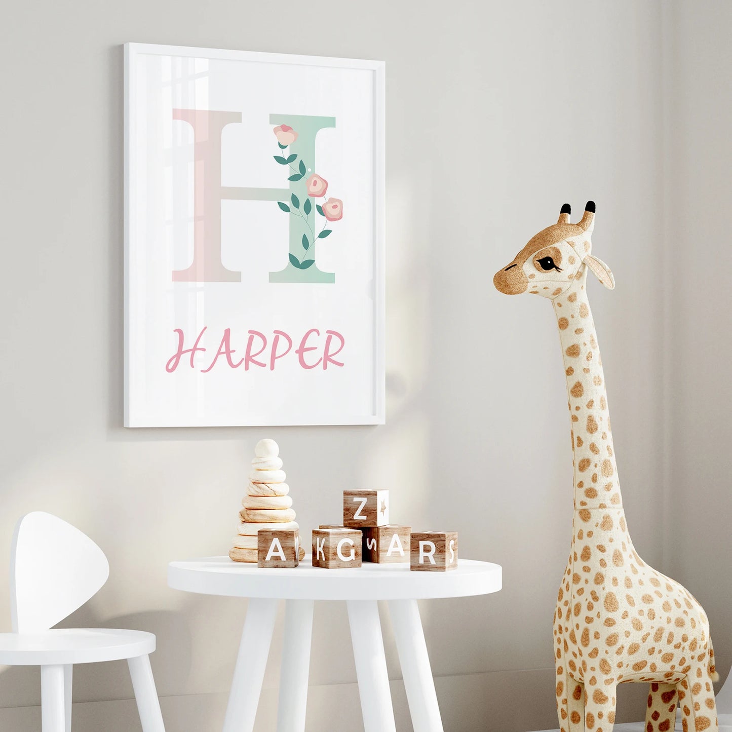 Personalized Bear Flowers 3-Piece Canvas Wall Art | Kids Room Decor