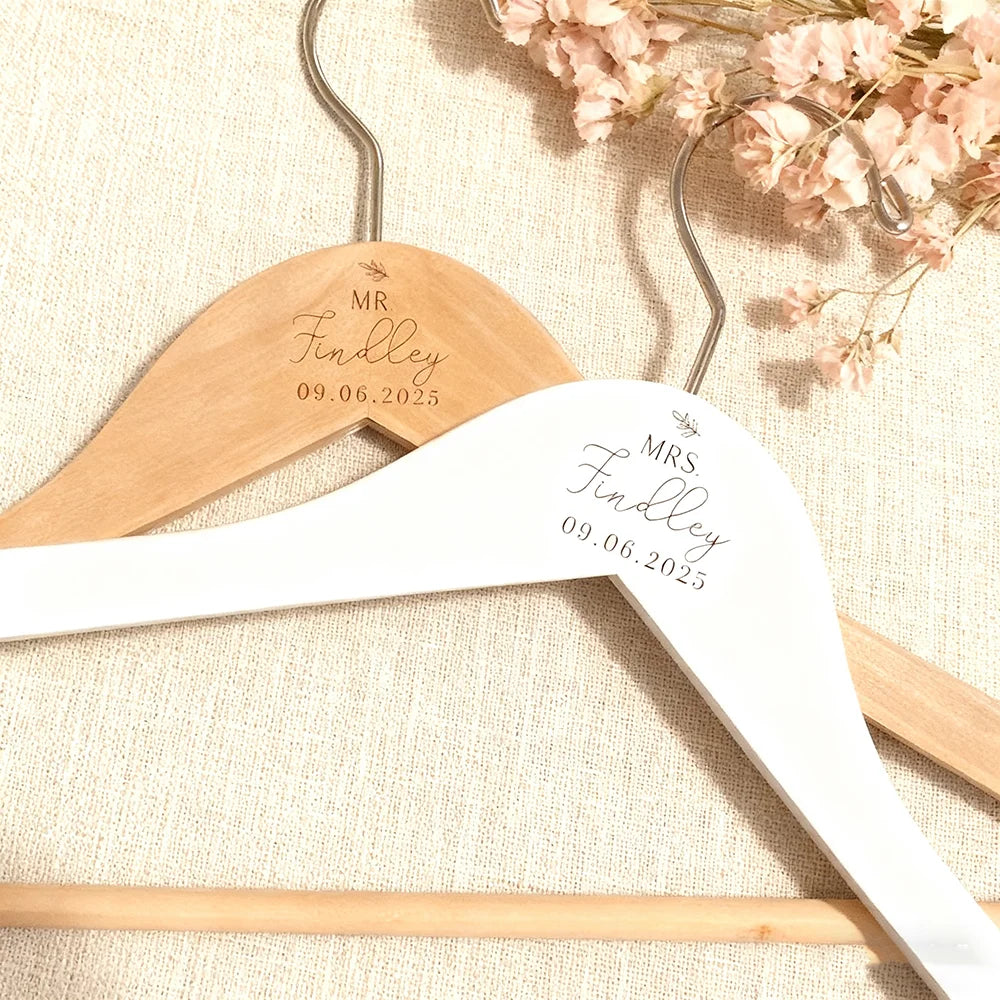 Personalized Mr & Mrs Engraved Wood Hangers – Wedding Gift Set