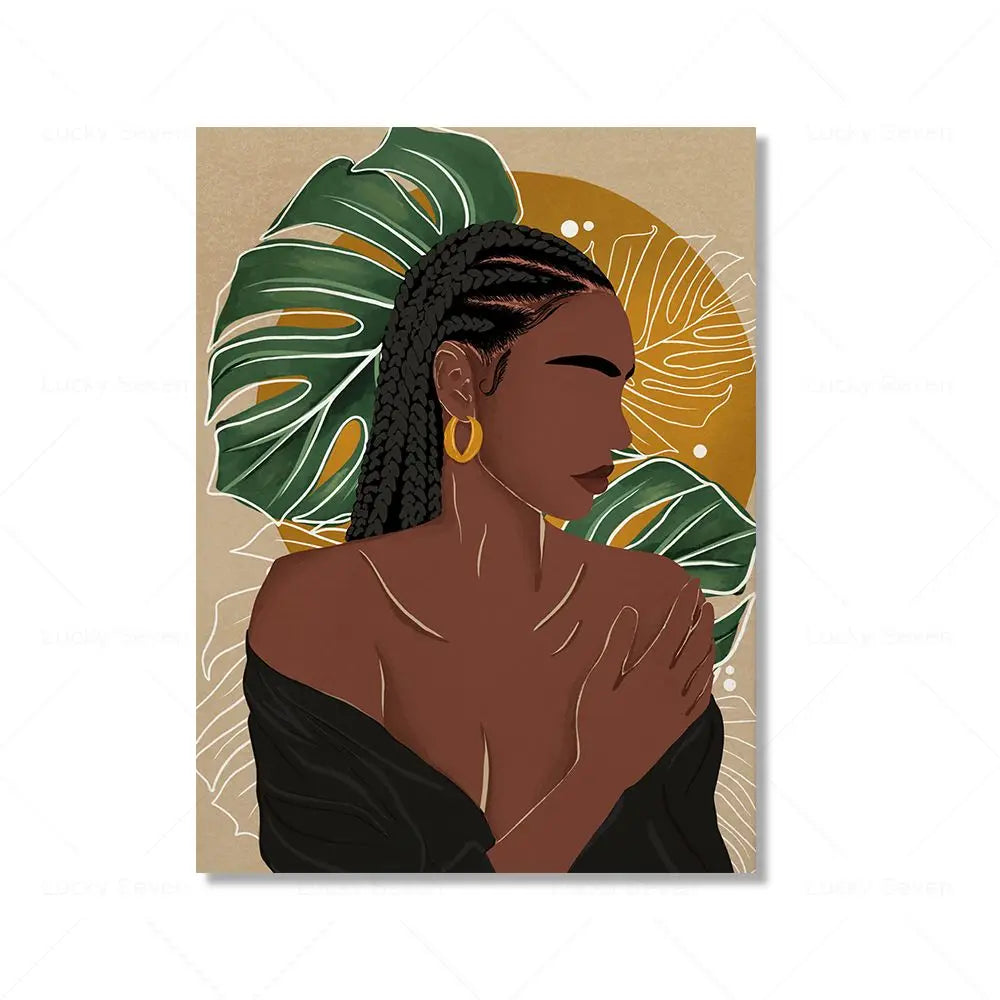 African Woman Reading Canvas Wall Art | Black Girl Poster
