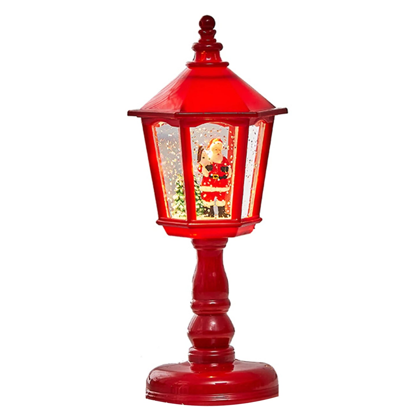 Christmas Water Snow Globe Lamp with Light and Music Santa Claus Scene Hexagon Base Desktop Decor for Holiday Home Party Gift Peaceful Pleasures Health and Wellness Red