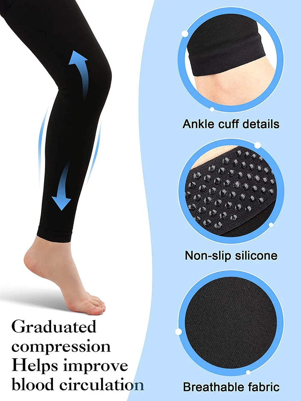 1Pair Thigh High Footless Compression Sleeves & Silicone Band for Women Men,Firm 20-30 mmHg Graduated Support for Varicose Veins Peaceful Pleasures Health and Wellness