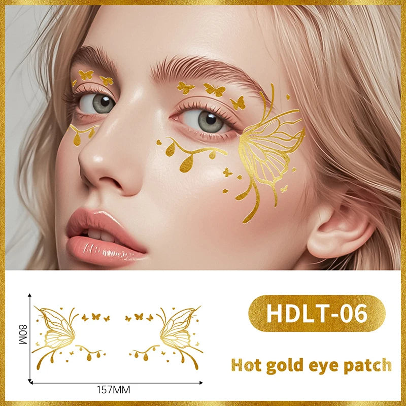 Butterfly Glitter Stickers Face Tattoo Flash Gold Temporary Metalic Tattoos Waterproof Makeup Decals For Girls Party Festival Peaceful Pleasures Health and Wellness 6