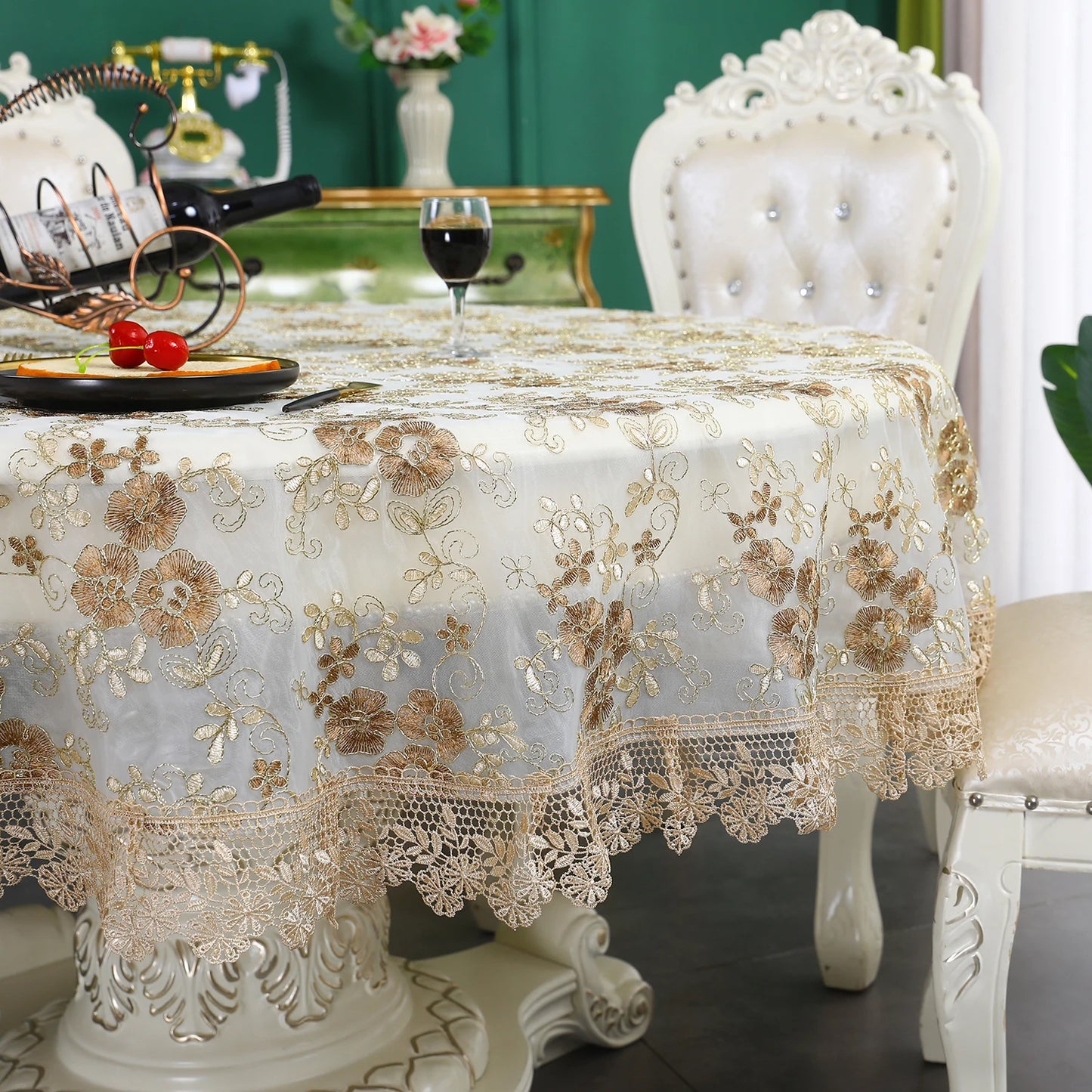 Battilo Luxury Lace Embroidered Rectangular Tablecloth | Floral
