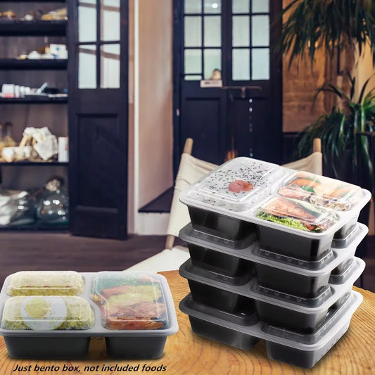 10 Pcs Portable 850ml Fresh-Keeping Box,Plastic 3 Grids Covered Lunch Box,Disposable Takeaway Food Grade Insulated Lunch Box Peaceful Pleasures Health and Wellness