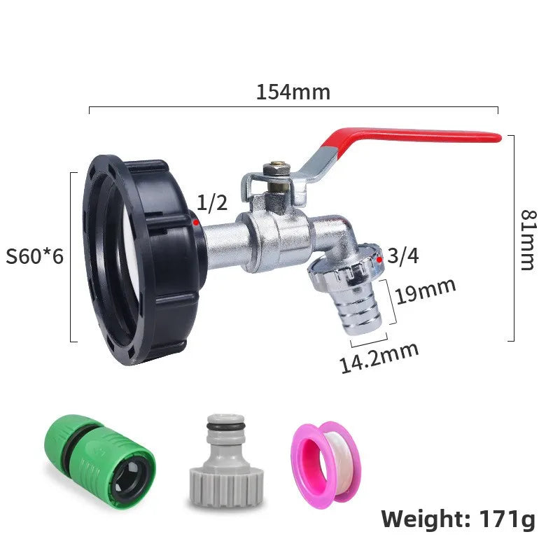 IBC Tank Tap Adapter S60x6 to 1/2" & 3/4" Thread Valve Fitting