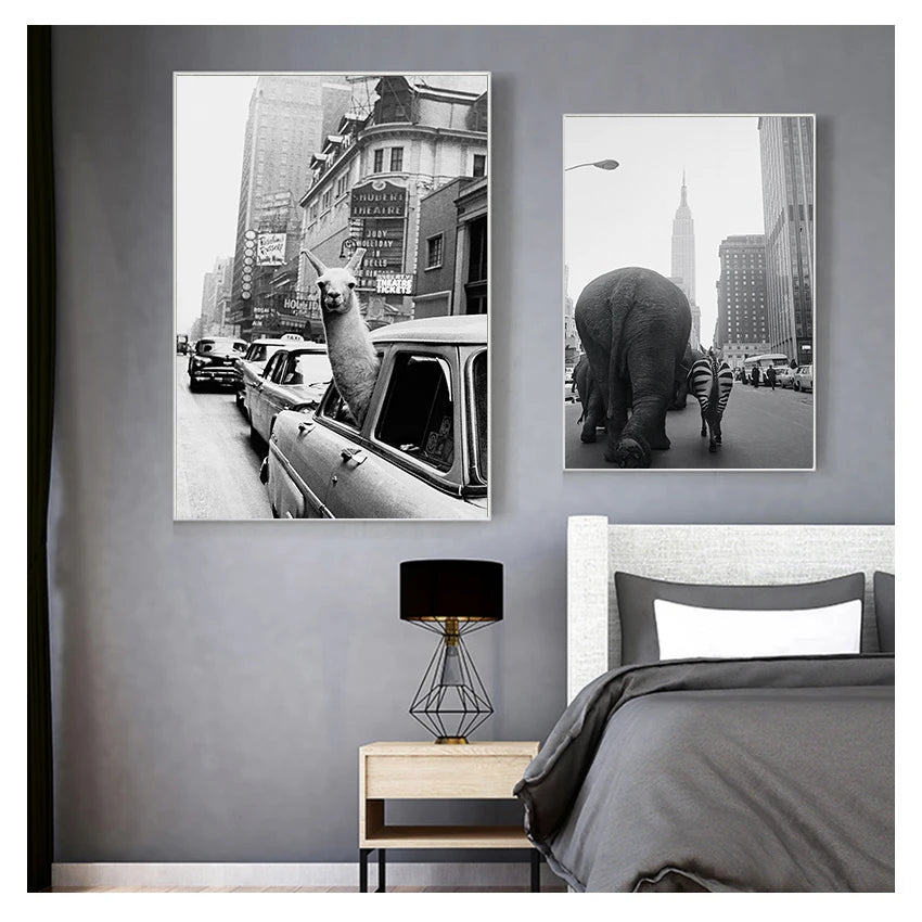 Zoo Animals Canvas Wall Art – Elephant Zebra Llama NYC Print Canvas Wall Art Peaceful Pleasures Health and Wellness