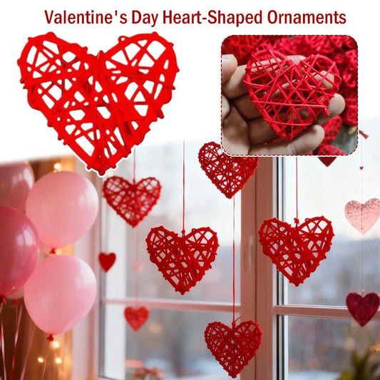 10pcs Red Rattan Heart Ornaments – Rustic Handcrafted Decor Decorative Ornaments Peaceful Pleasures Health and Wellness