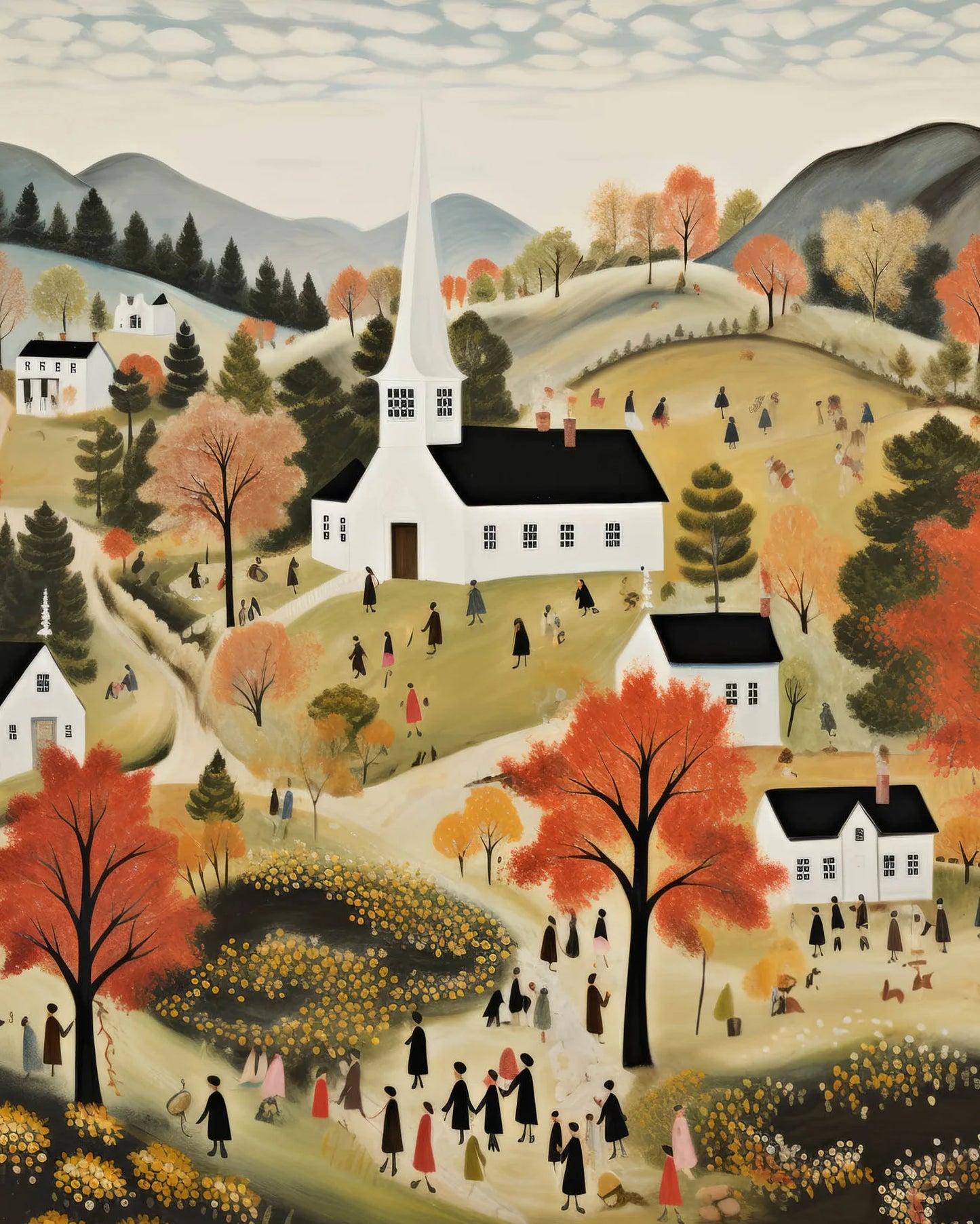 Country Road Church and Community Poster Landscape Scenery Canvas Painting American Folk Wall Art Picture Living Room Home De Peaceful Pleasures Health and Wellness 12 30x40cm Unframed