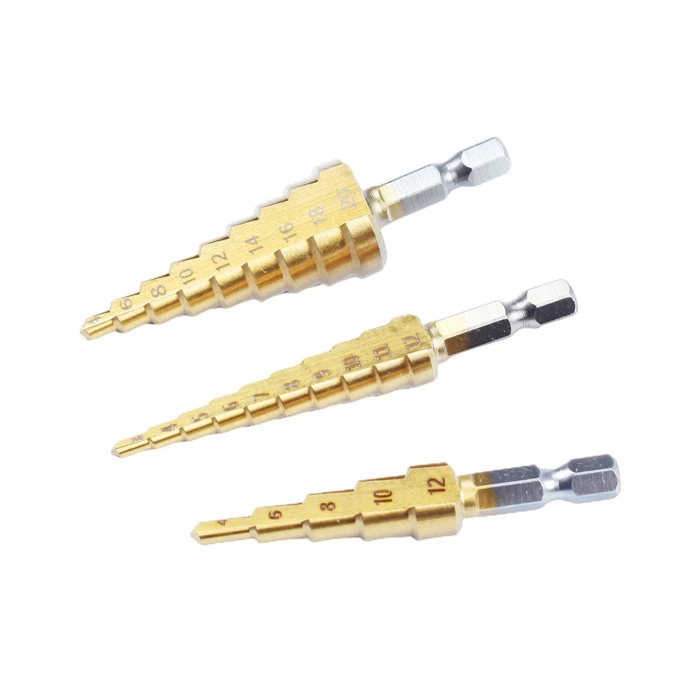 HSS Titanium Step Drill Bit Set 3–20mm | 3-Piece Cone Bit Kit Peaceful Pleasures Health and Wellness