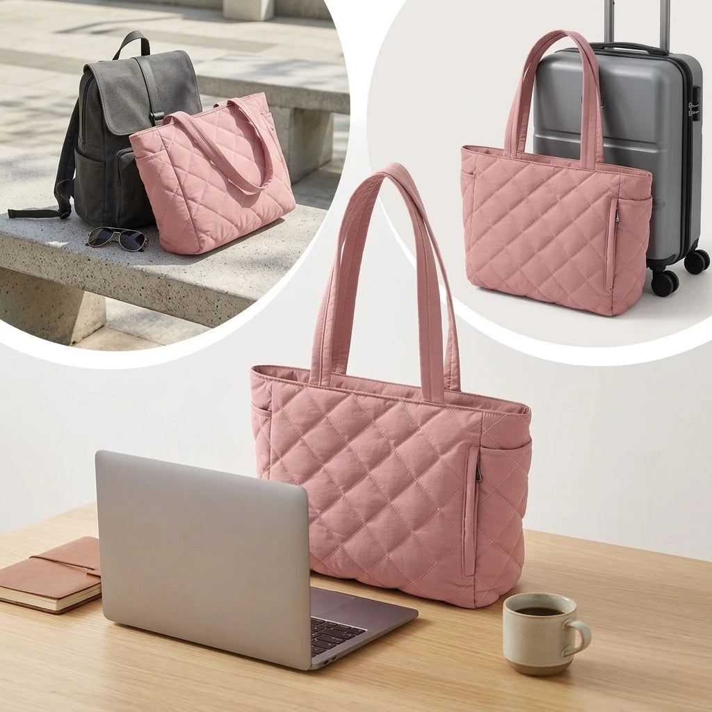 Women Tote Bag Large Capacity Quilted Design For 15.6 Inch Laptop And Daily Use Peaceful Pleasures Health and Wellness
