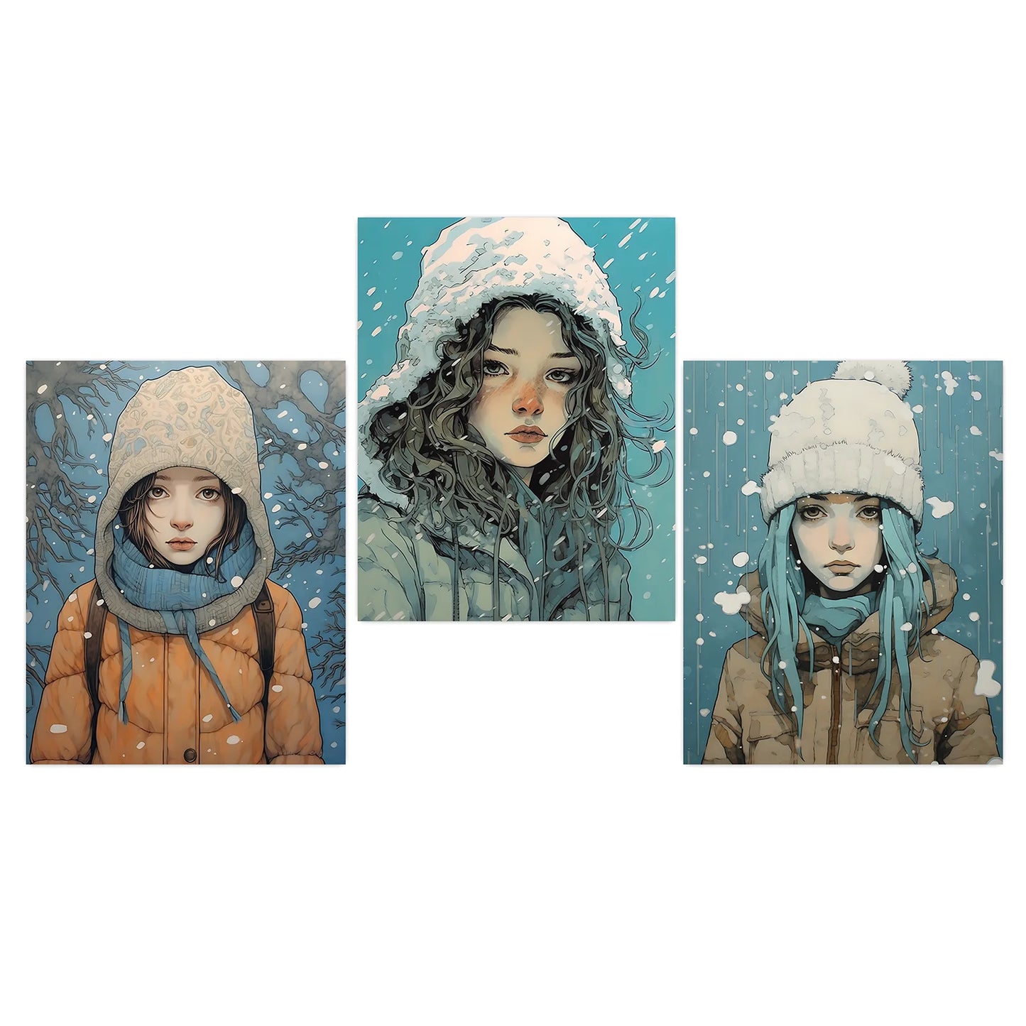 Nordic Winter Portrait Wall Art, Watercolor Girl Canvas Painting, Snowy Season Poster Print for Bedroom Living Room Décor Peaceful Pleasures Health and Wellness 01 40x60cm No Frame China Mainland