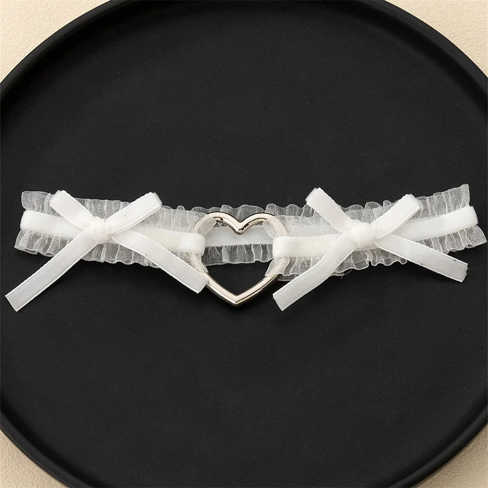 Lolita Lace Garters Leg Belt Punk Cross Heart Bow Ring Goth Elastic