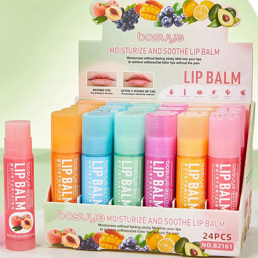 24-Pack Natural Fruit Lip Balm Set – Moisturizing & Glossy