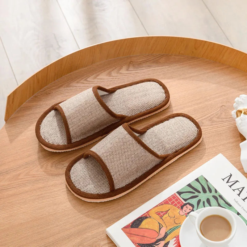 Linen Indoor Slippers Men & Women | Quiet EVA House Shoes