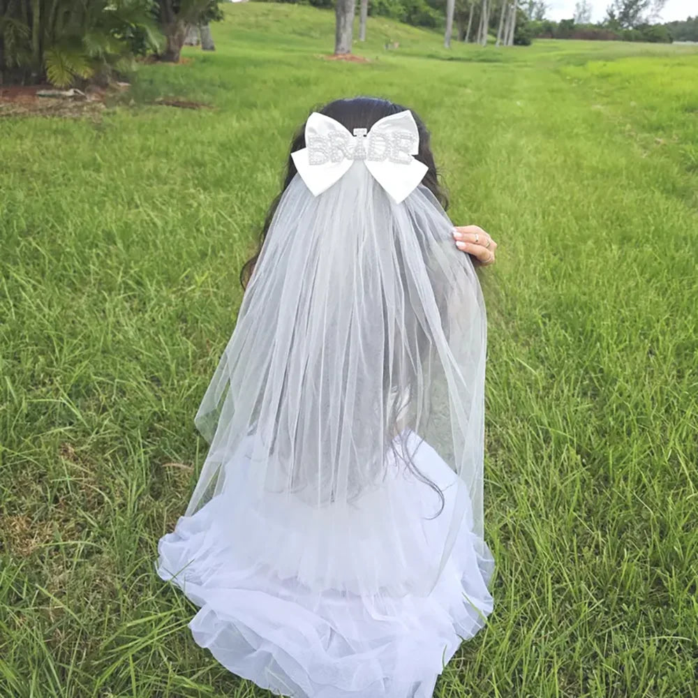 Rhinestone Bride Bow Veil | Bachelorette & Bridal Shower Bridal Hair Veil Peaceful Pleasures Health and Wellness