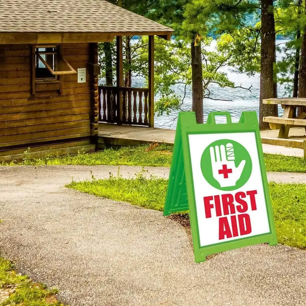 White Plasticade Signicade Deluxe A Frame Sidewalk Curb Sign Portable Folding Double Sided Display with Quick Change System Peaceful Pleasures Health and Wellness
