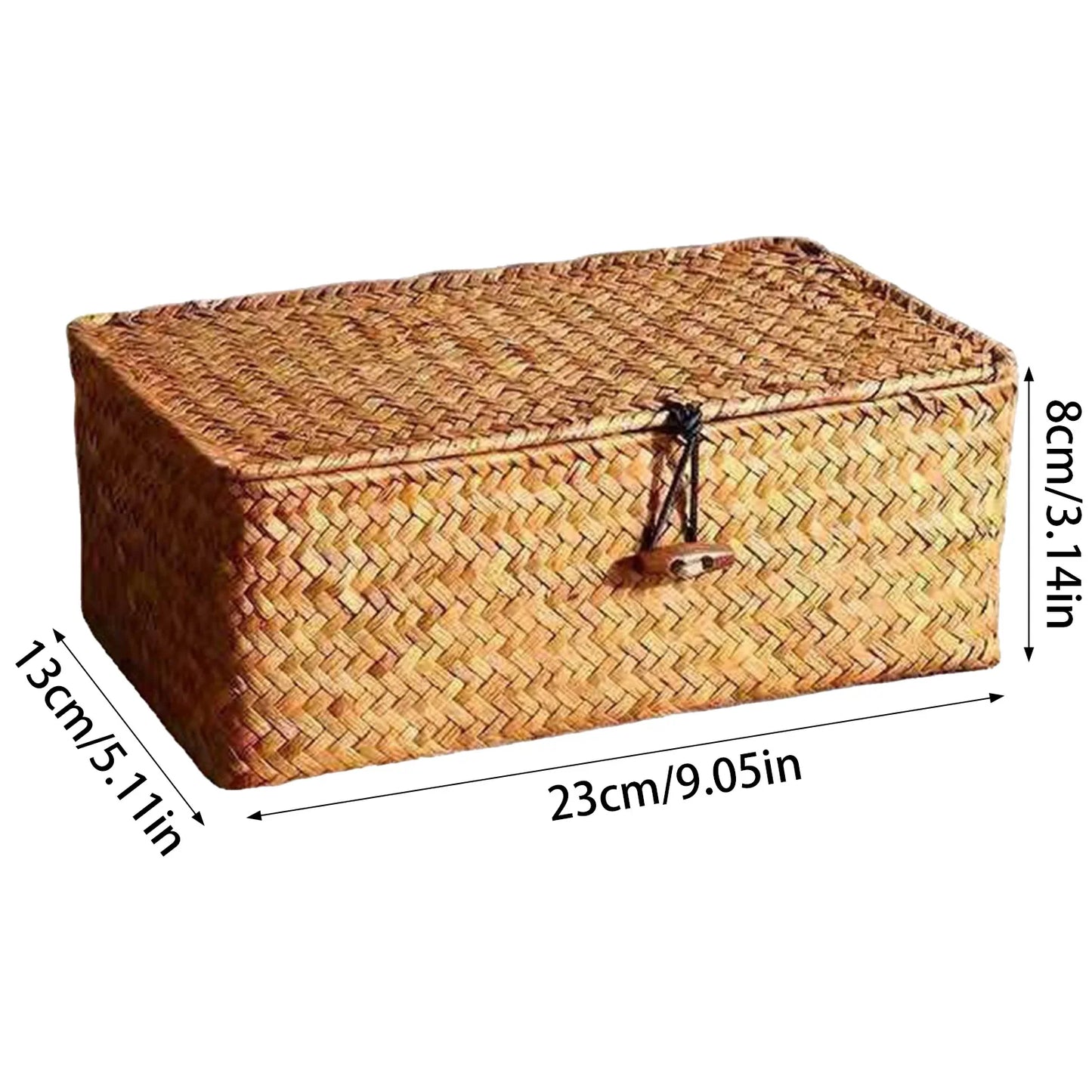 Traditional Braided Straw Box with Lid Rectangular Natural Rattan Organizer for Trinkets Cosmetics or Crafts Peaceful Pleasures Health and Wellness