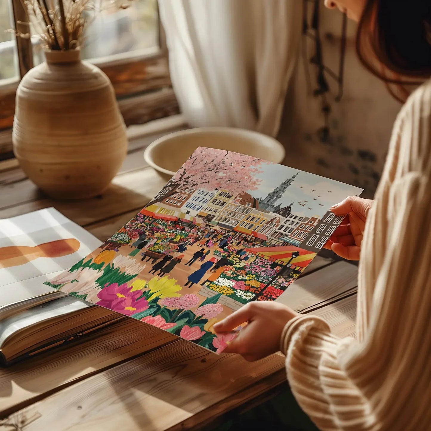 Amsterdam Flower Market Watercolor Canvas Wall Art Print